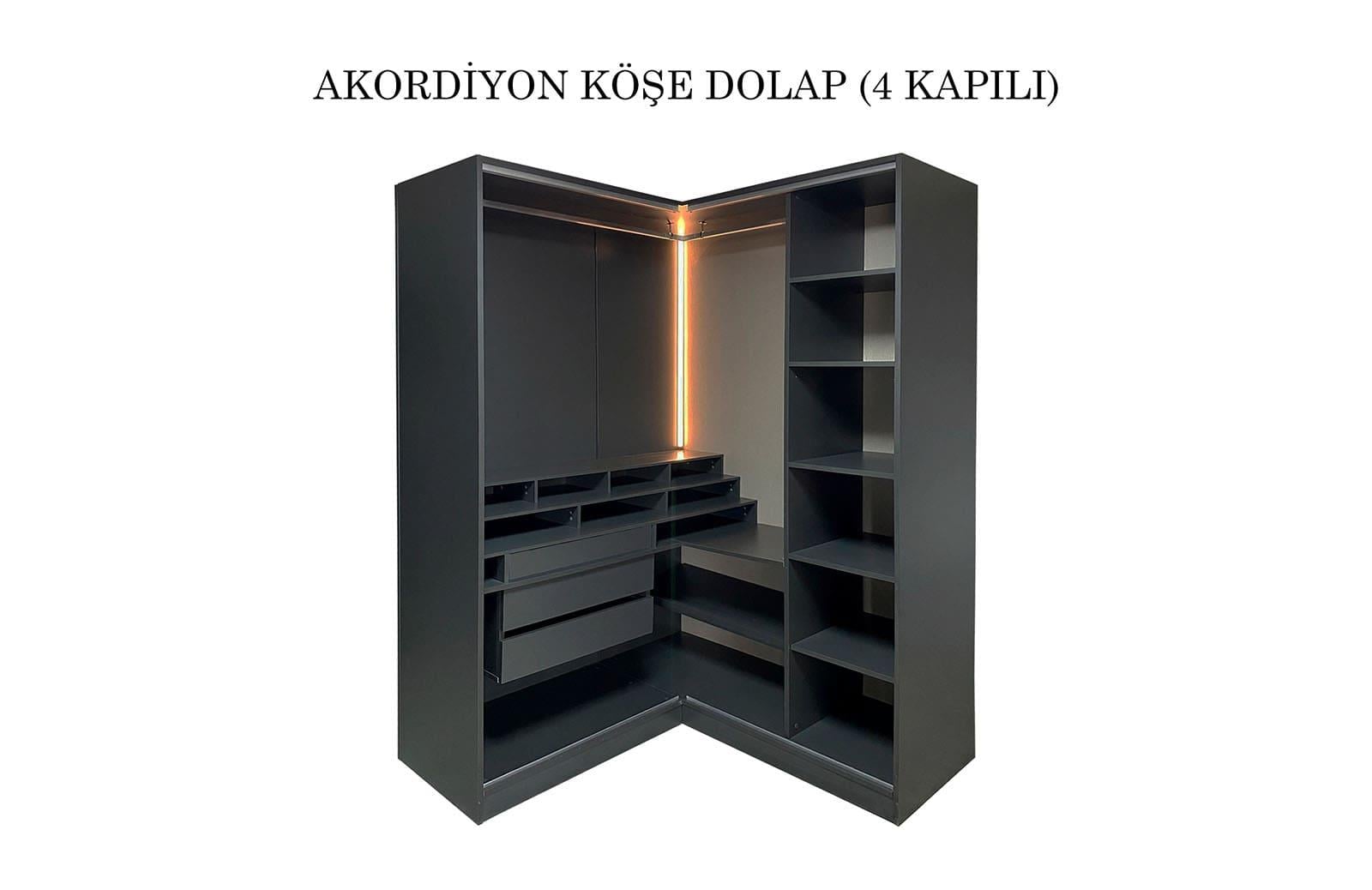 Daisi Akordiyon Kapaklı Köşe Dolap 4 Kapaklı
