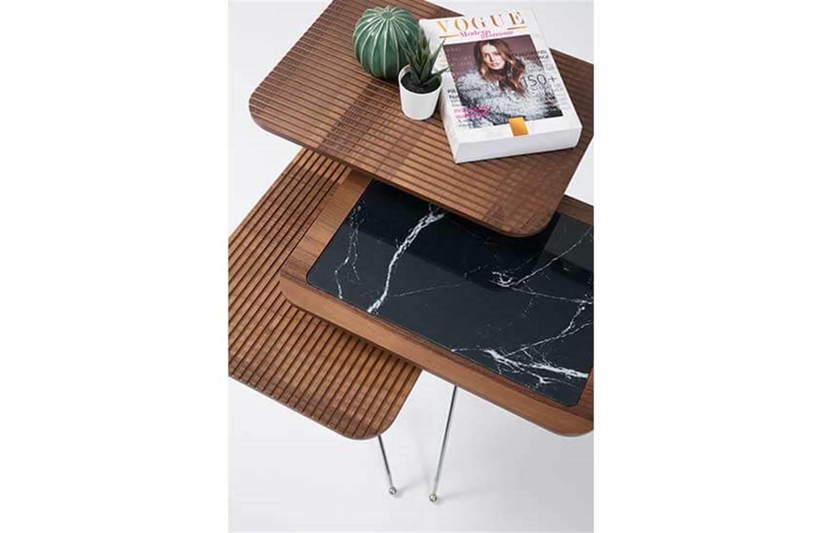 Diamond Krom Ayak Ceviz Zigon Sehpa