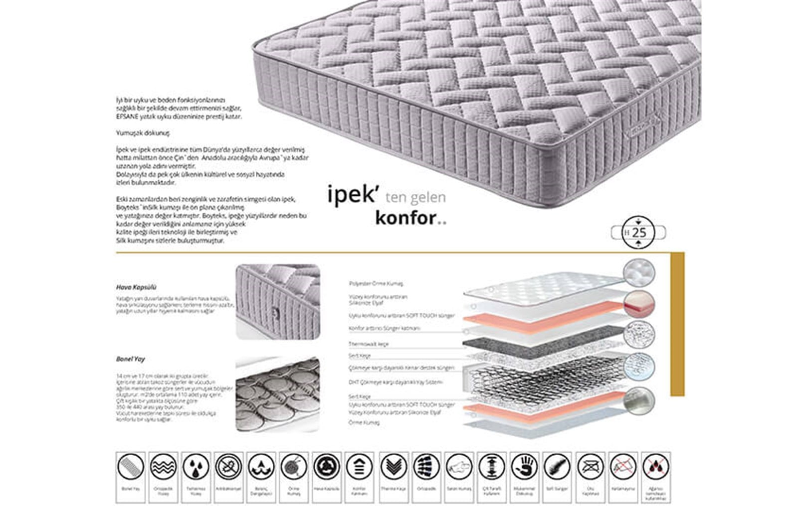 Elienor - Polyester Kumaş, Sert, Ortopedik Yatak 160X200 Cm