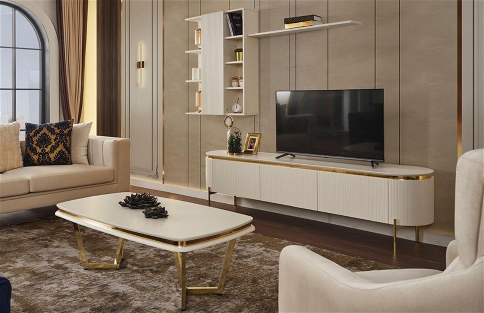 ENGC-DP- Perla Luxury Yemek Odası Takımı + Tv Ünitesi + Orta Sehpa