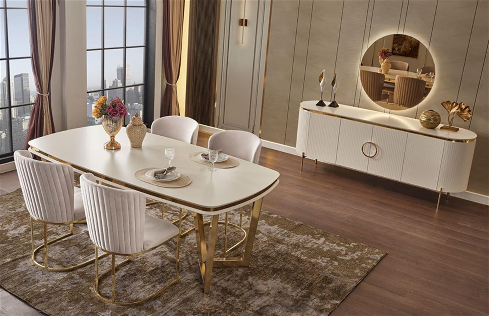 ENGC-DP- Perla Luxury Yemek Odası Takımı + Tv Ünitesi + Orta Sehpa