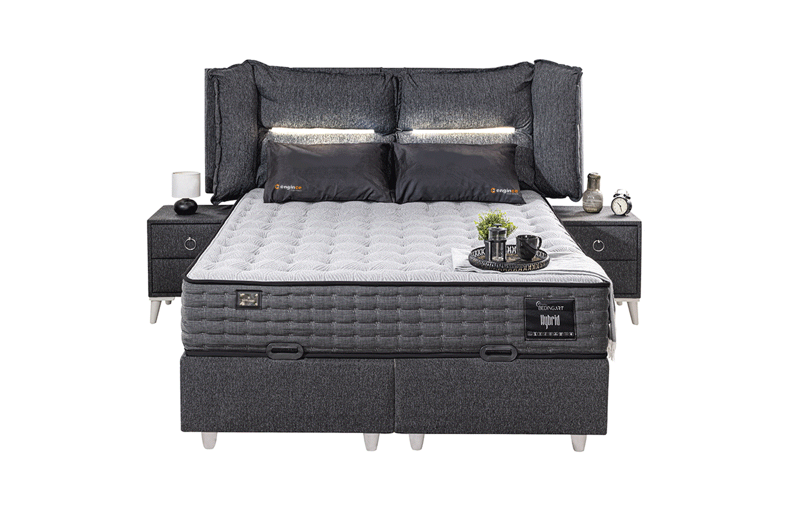 Engince Bazalı Karyola + Başlık + Yatak 200*200 ENGC-BD-1003