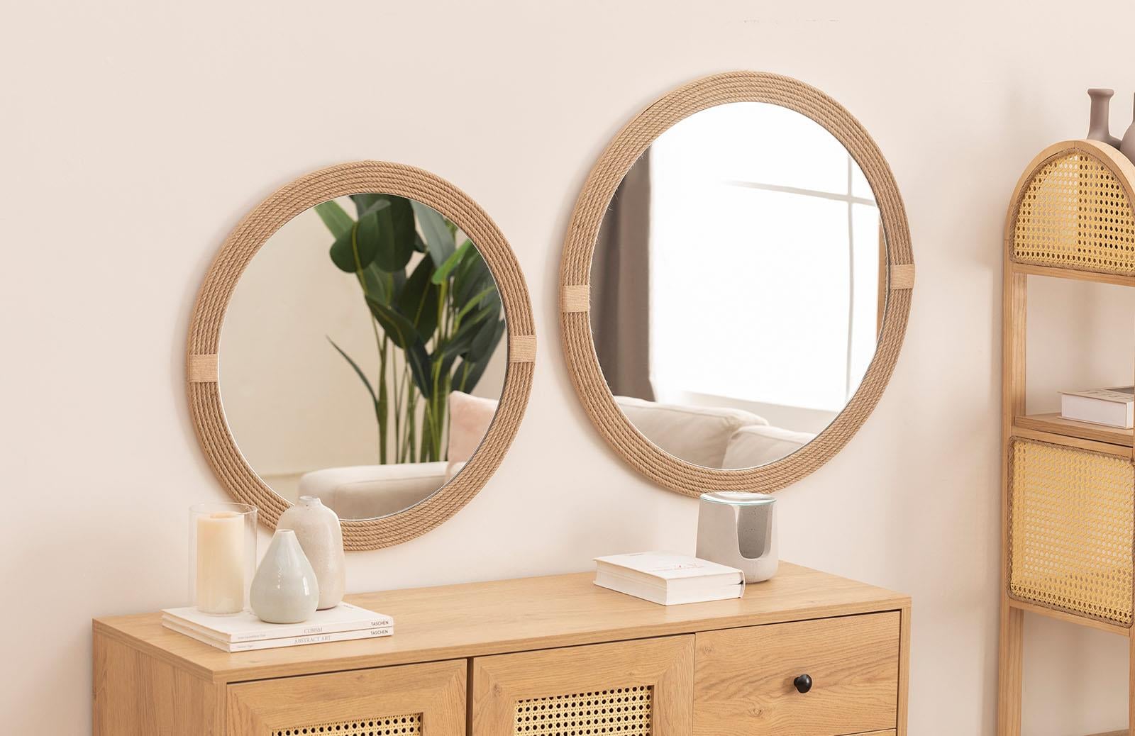 Jut Halatlı 2'Li Yuvarlak Dekoratif Ayna 70-60 cm ENGC-DF-80
