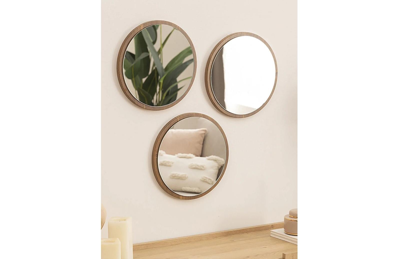 Kahverengi Mdf 3 Lü Yuvarlak Ayna 32x32 cm ENGC-DF-166