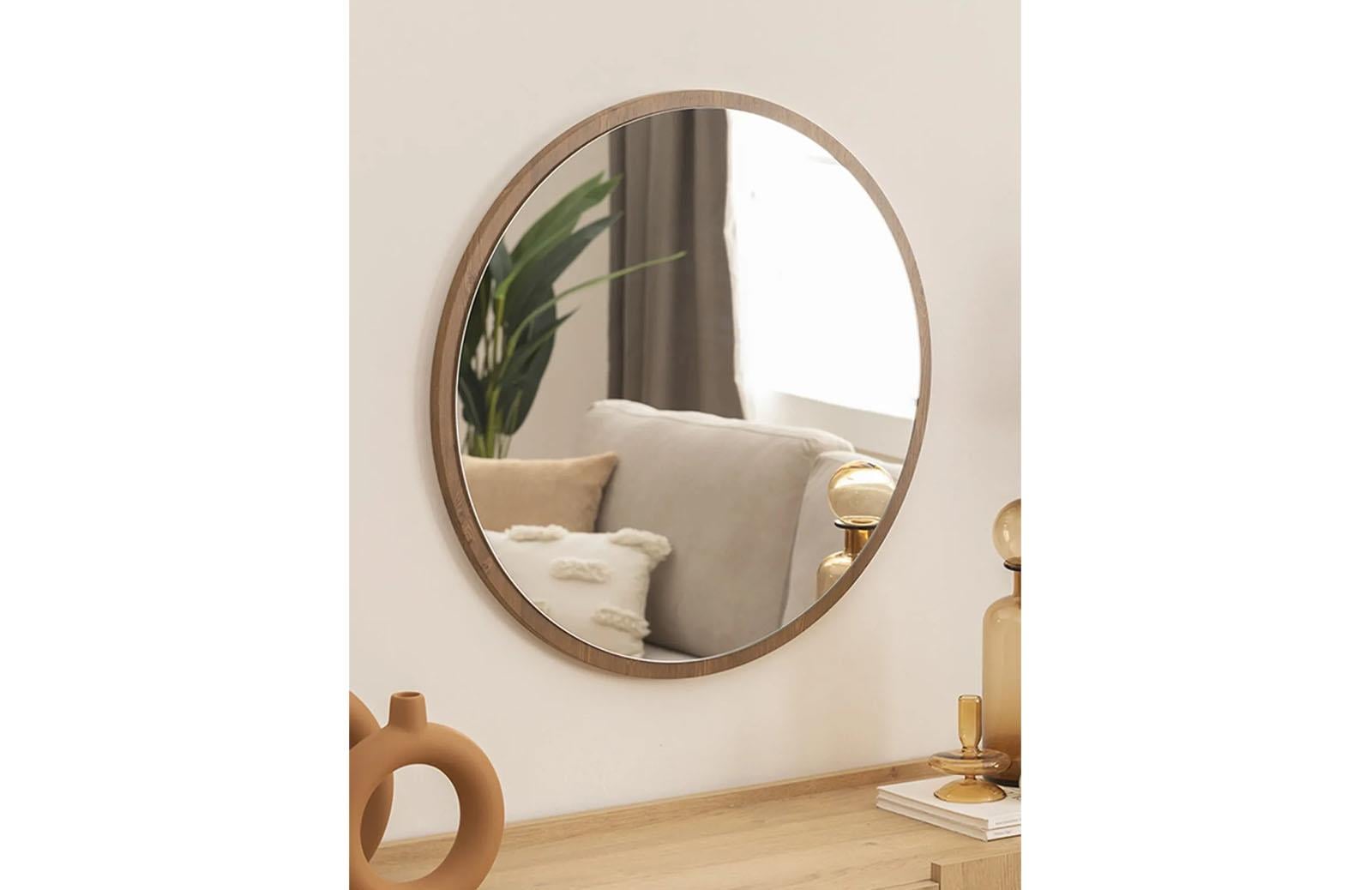 Kahverengi Mdf Yuvarlak Ayna 60x60 cm ENGC-DF-161