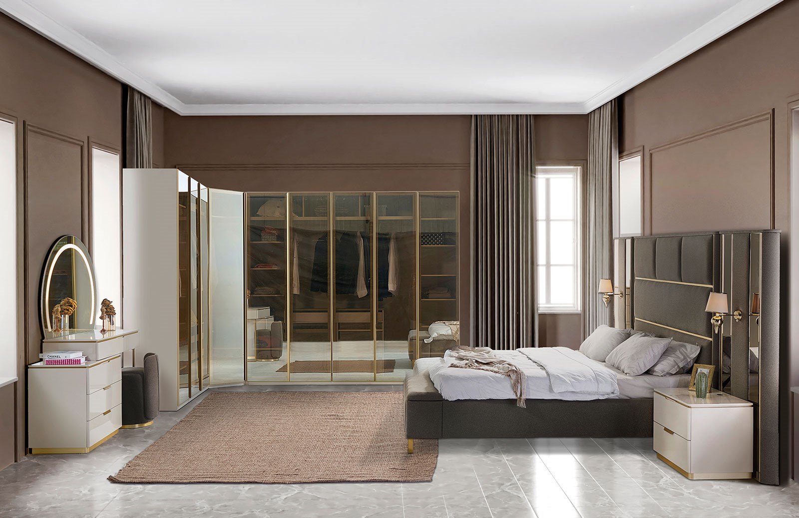 Lemis Yatak Odası Takımı Köşe Dolaplı