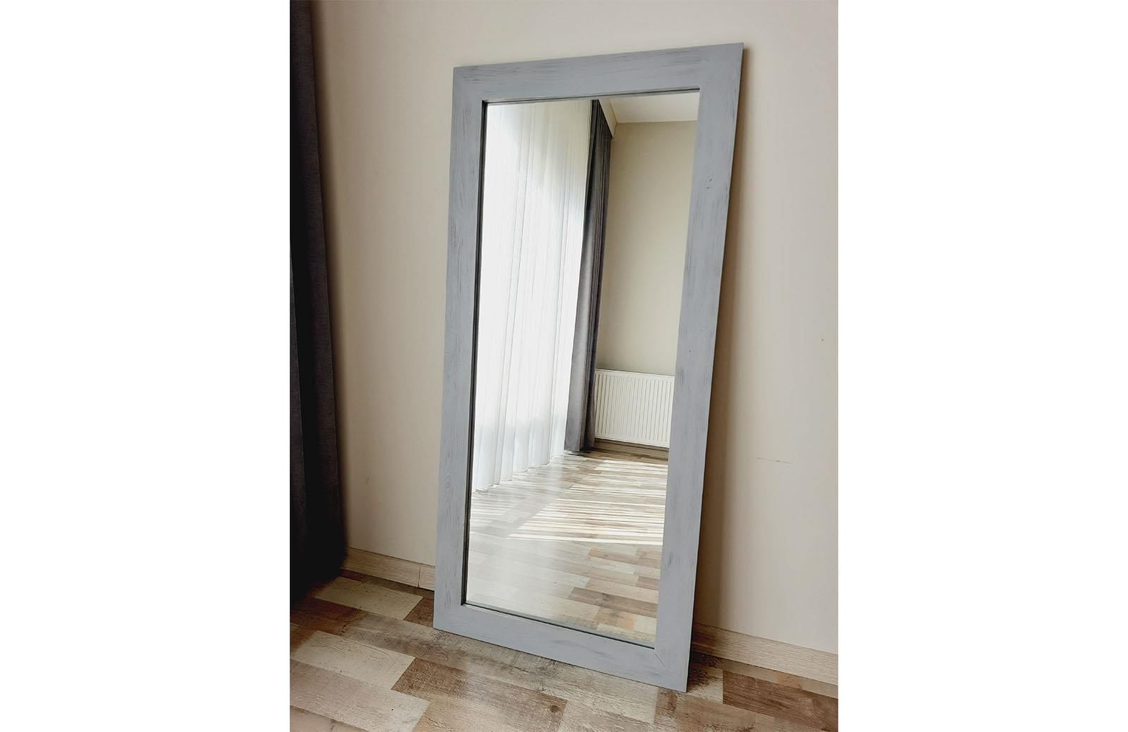 Masif Ahşap Dikdörtgen Gri Dekoratif Ayna 120x50 cm ENGC-DF-98