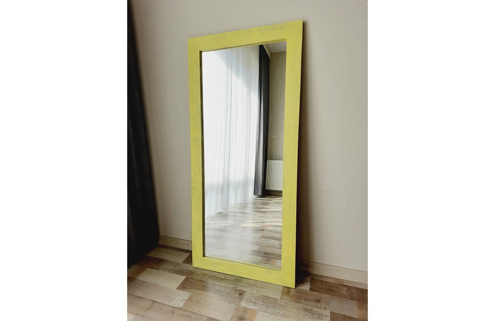 Masif Ahşap Dikdörtgen Sarı Dekoratif Ayna 130X60 cm ENGC-DF-117