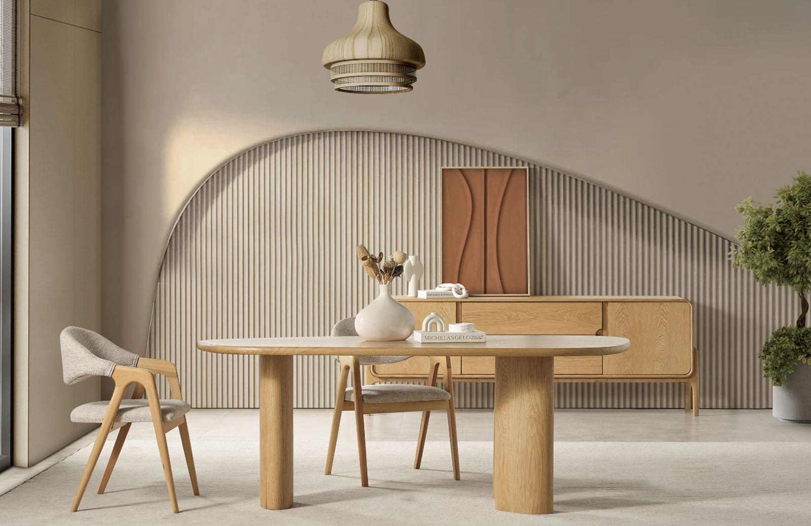 Oliveria Yemek Odası Takımı Ceviz Renkli Bohem Tarzlı Aynasız