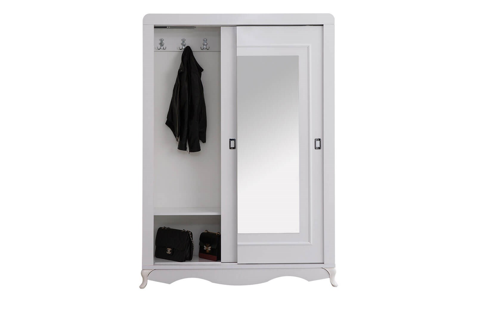 OR-5006- Ayakkabılık Aynalı Portmanto Parlak Beyaz