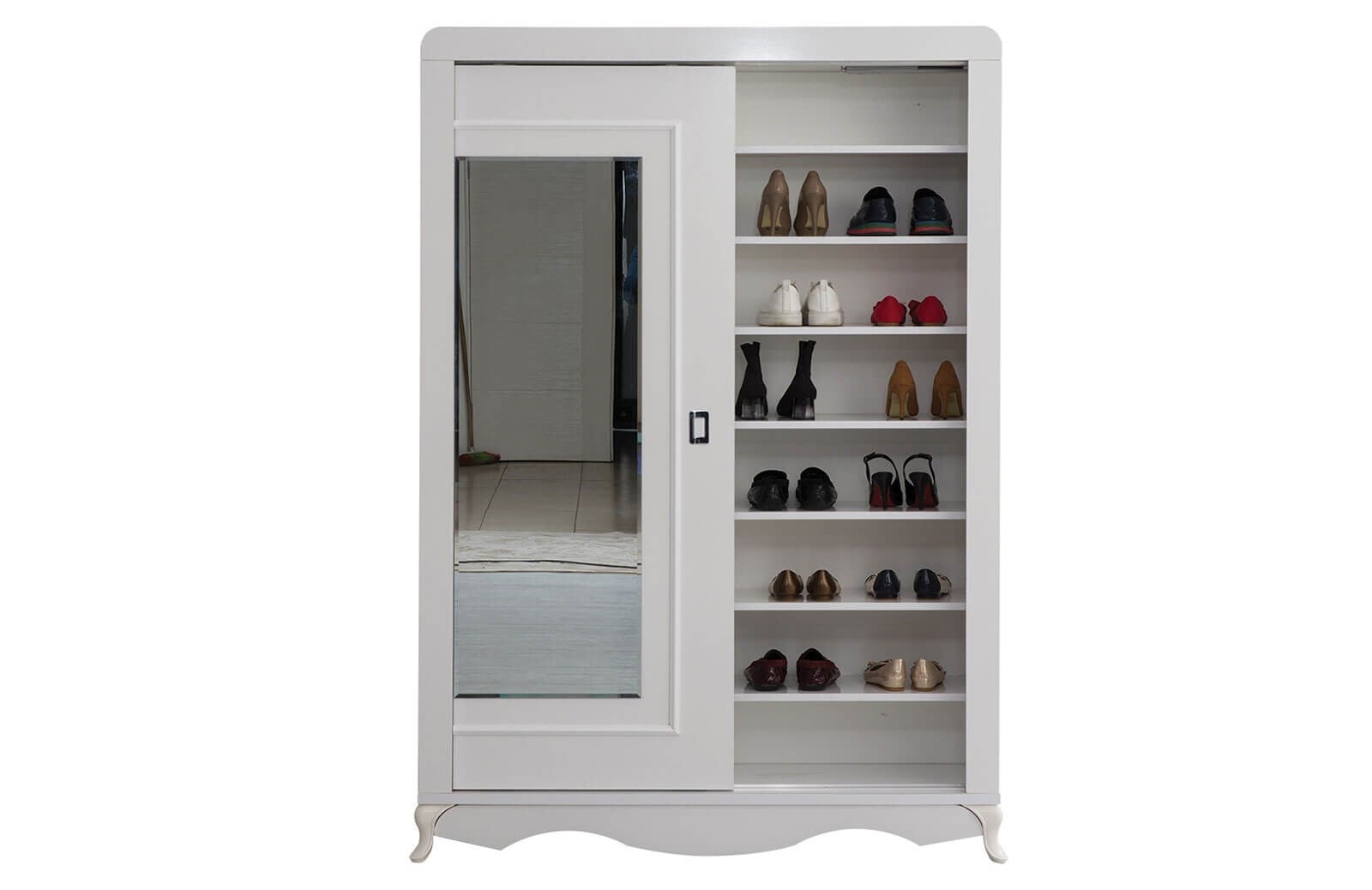 OR-5006- Ayakkabılık Aynalı Portmanto Parlak Beyaz