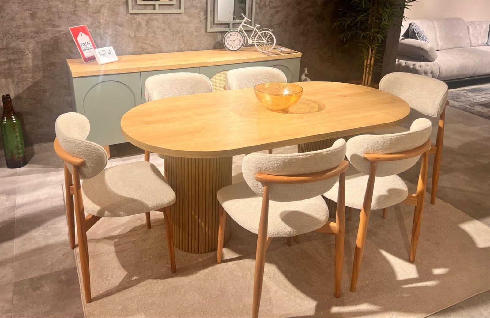 OUTLET - AVC - Latrell Retro Yemek Odası Takımı + TV Ünitesi + Kitaplık + Orta Sehpa + Yan Sehpa