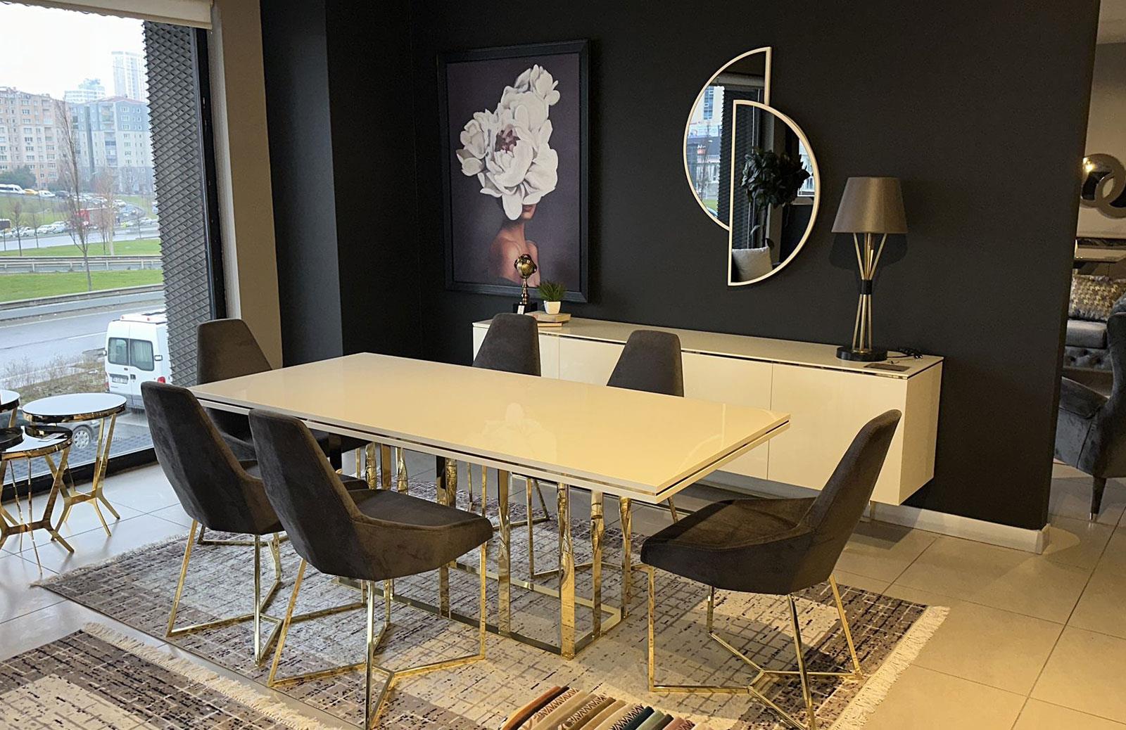 OUTLET - BYD - David Yemek Odası Takımı + Tv Ünitesi Gold