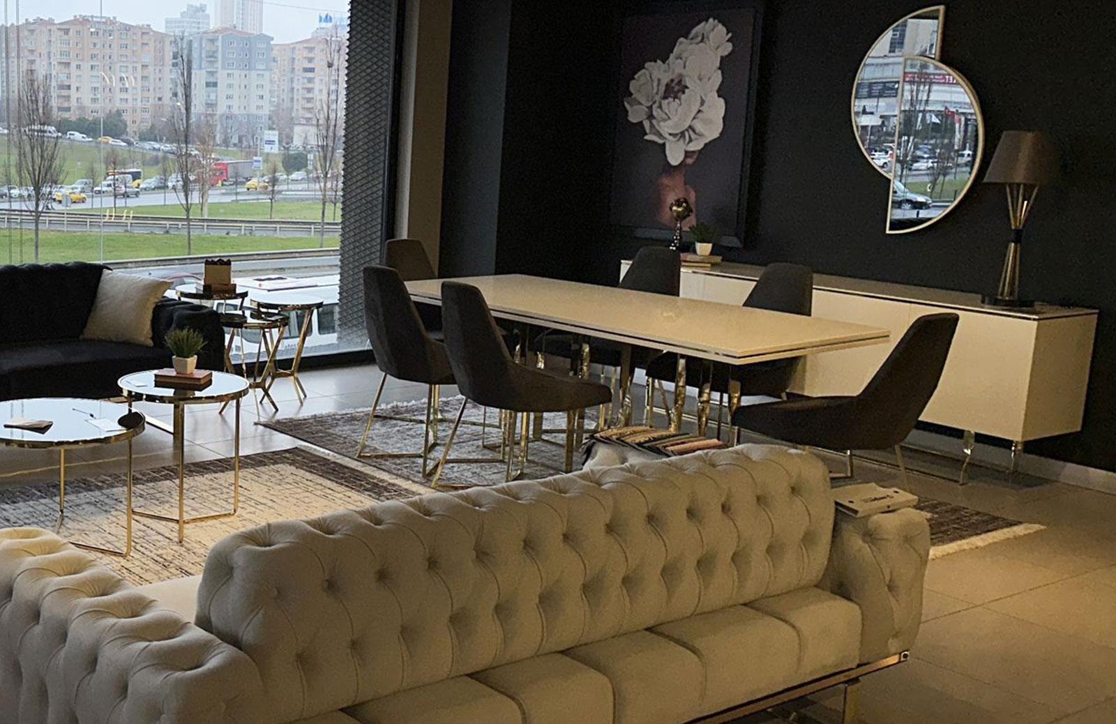 OUTLET - BYD - David Yemek Odası Takımı + Tv Ünitesi Gold