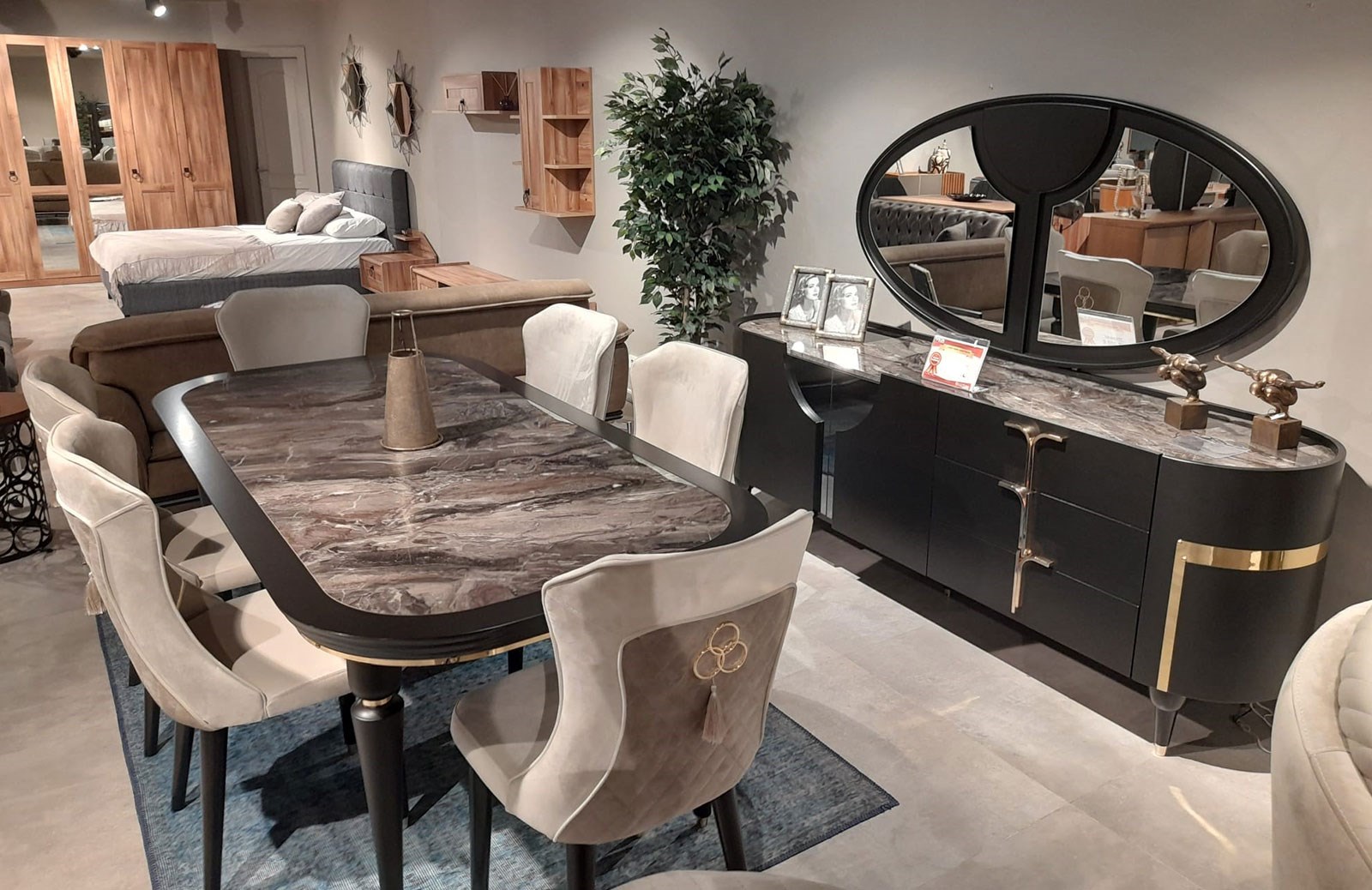 OUTLET - Dario Yemek Odası Takımı + Tv Ünitesi + Orta Sehpa + Vitrin