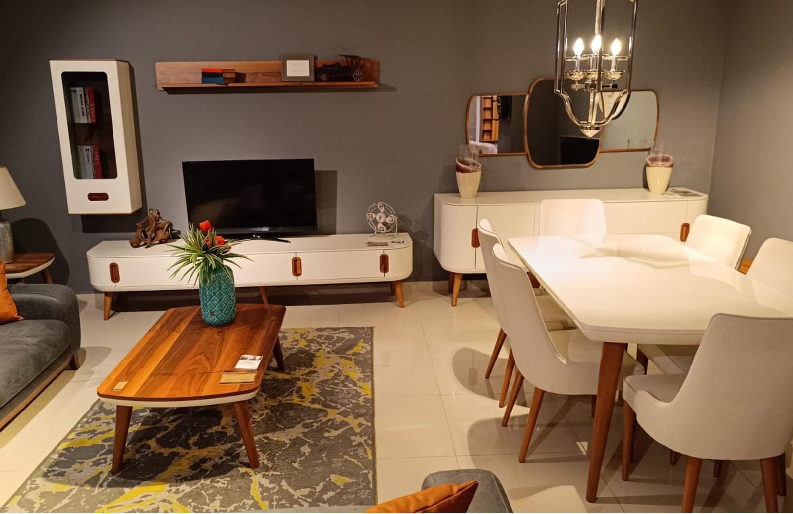 OUTLET - KÇK - Tiglon Yemek Odası Takım + Tv Ünitesi + Orta Sehpa + Yan Sehpa