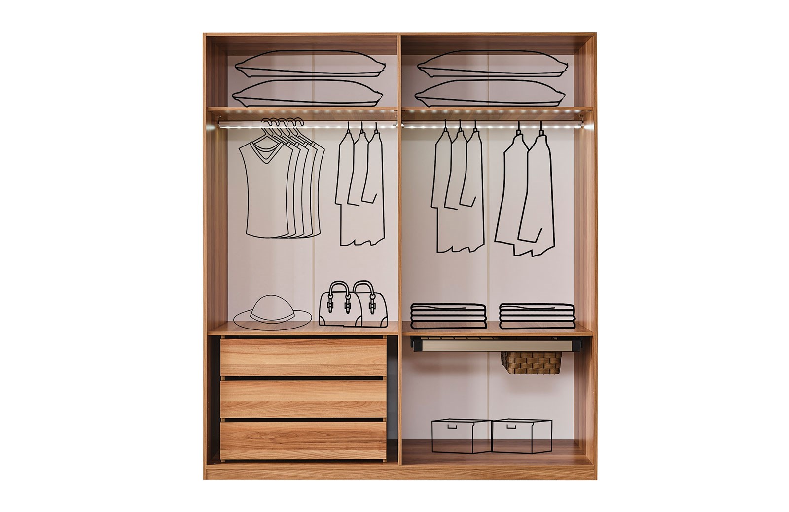 Perla 200 cm 4 Kapaklı Dolap Ceviz
