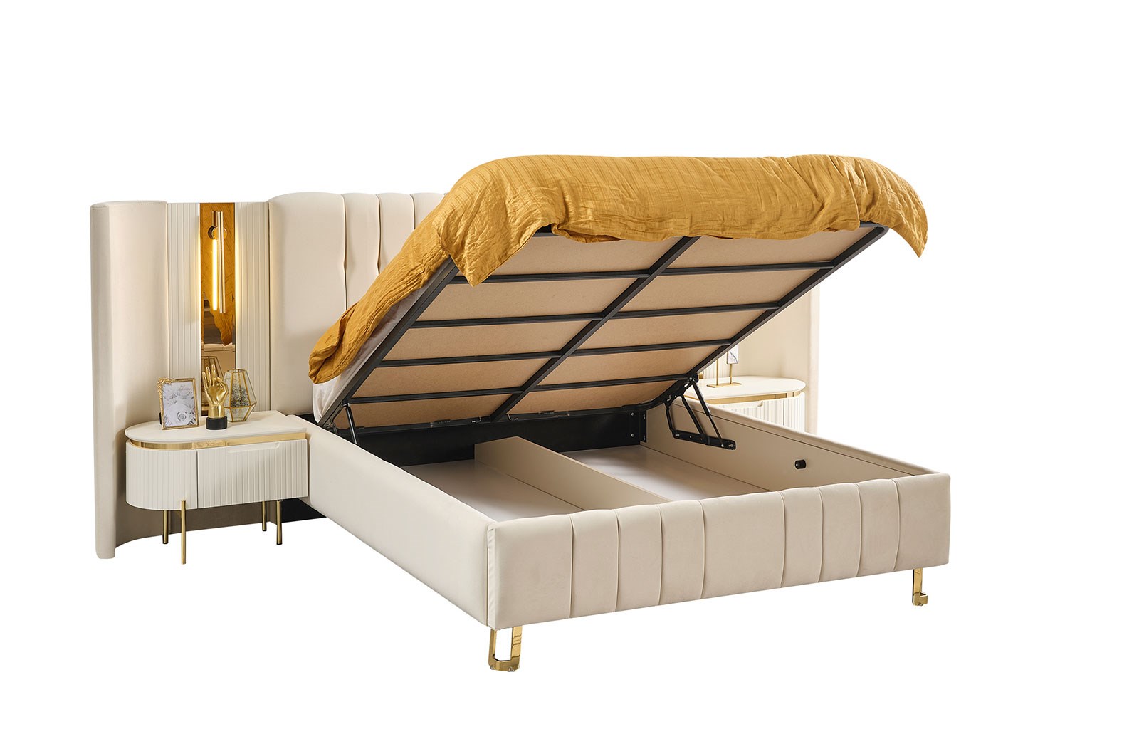 Perla Luxury Plus Panolu Bazalı Karyola