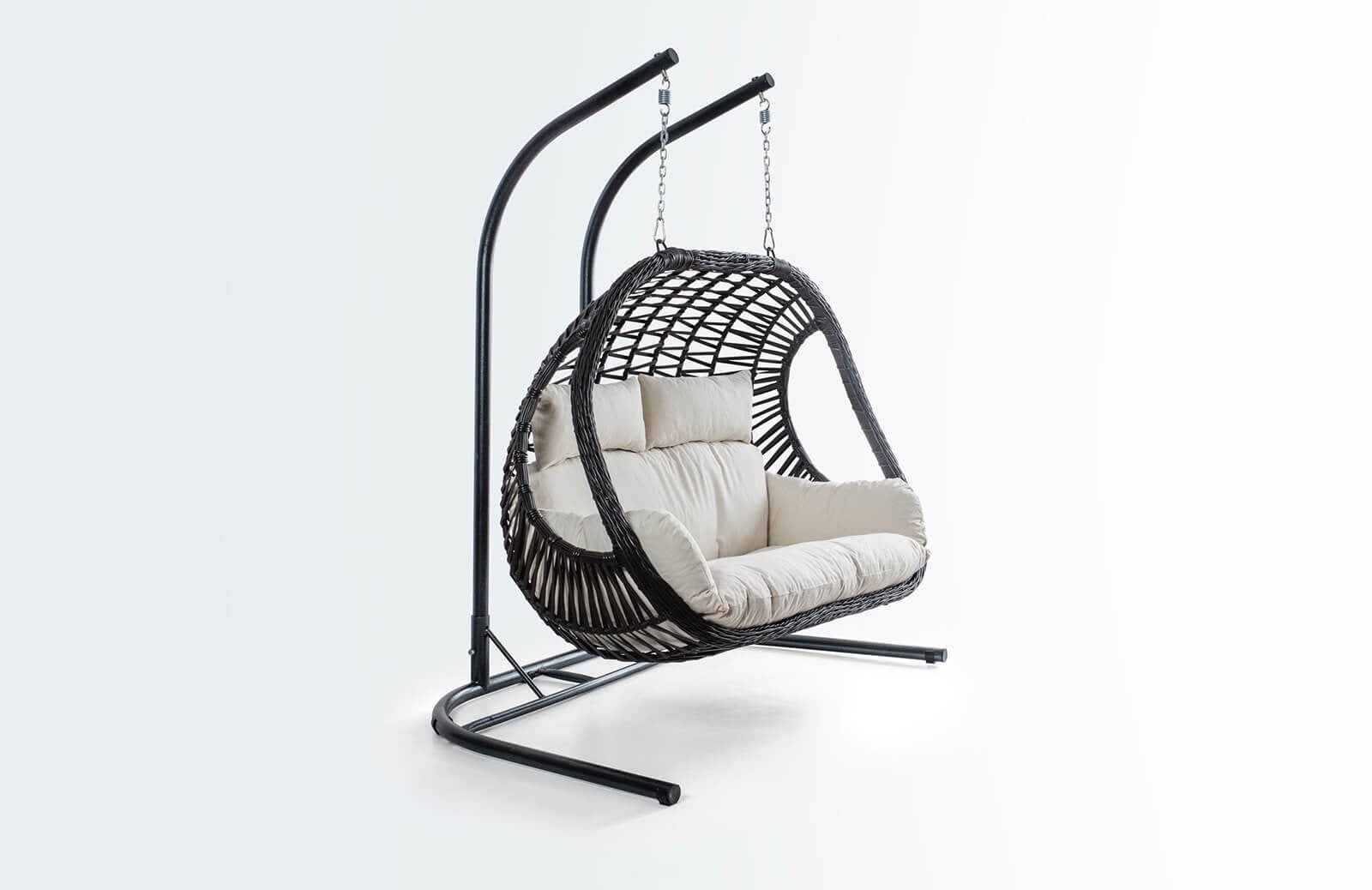 Rattan Bahçe - İki Kişilik Balkon Salıncağı Kahve - Krem Minder CV-25