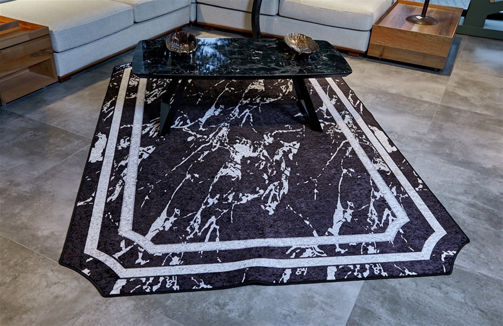 Siyah Mermer Desen Halı 190x300