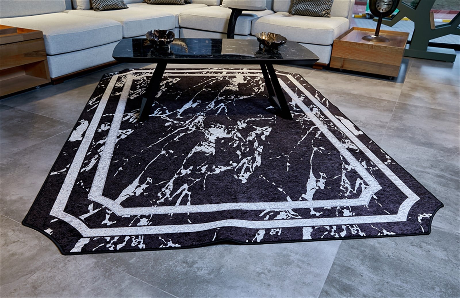 Siyah Mermer Desen Halı 190x300