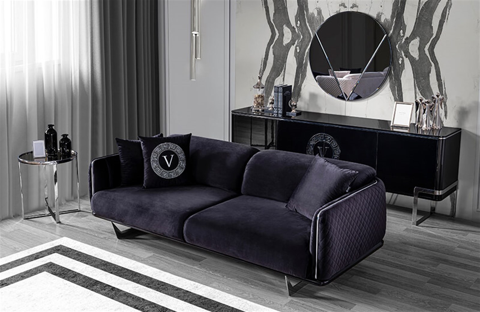 Velvet Üçlü Koltuk Yataklı