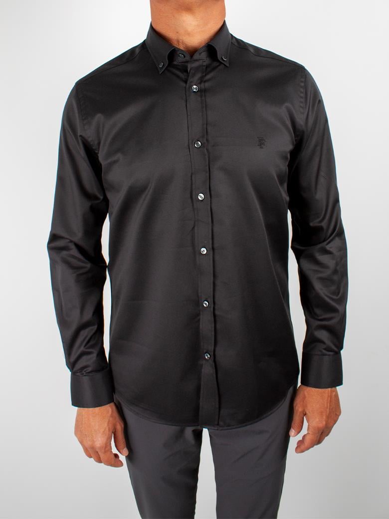 Düğmeli Yaka Pamuklu Regular Fit Normal Kesim Siyah Gömlek