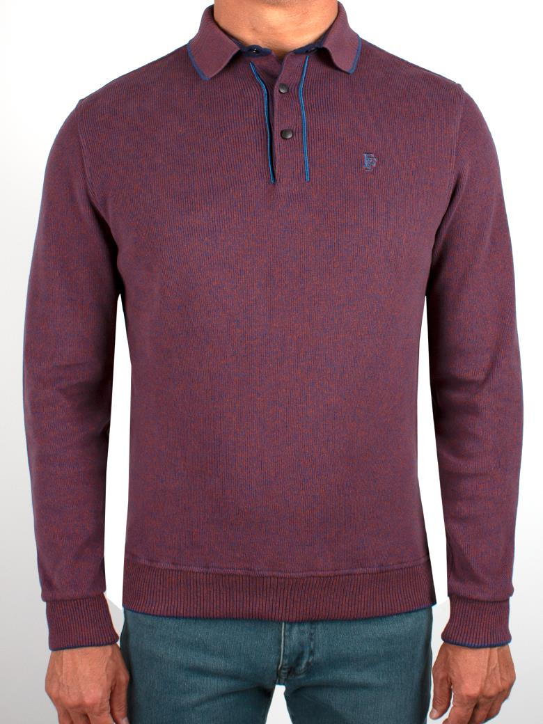 Polo Yaka Bordo Pamuk Sweatshirt