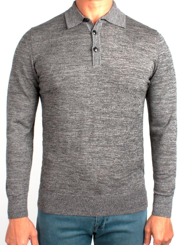 Polo Yaka Ekru Melanj Yün Kazak