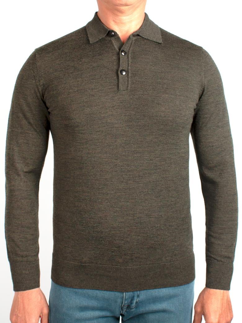 Polo Yaka Haki Melanj Yün Kazak