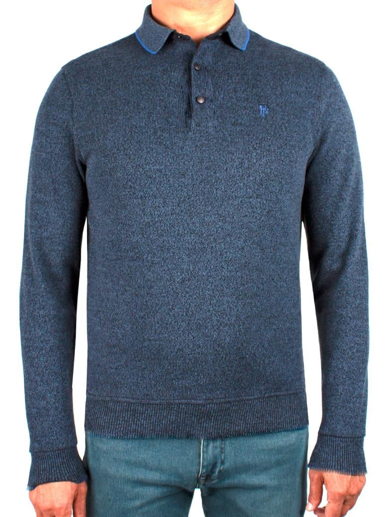 Polo Yaka İndigo Pamuk Sweatshirt
