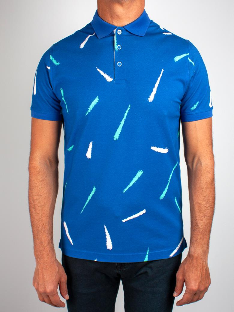 Regular Fit Baskılı Merserize %100 Pamuk Saks Polo Yaka Tişört