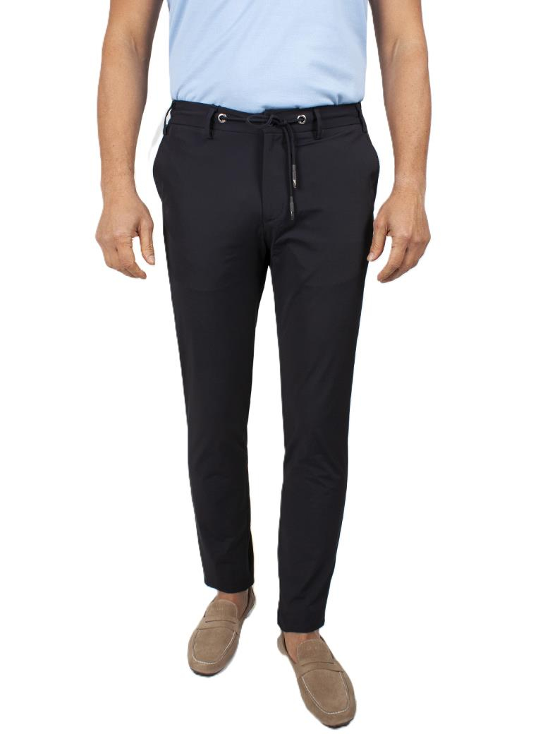 Regular Fit Beli Bağlamalı Yan Cepli Esnek Lacivert Jogger Pantolon