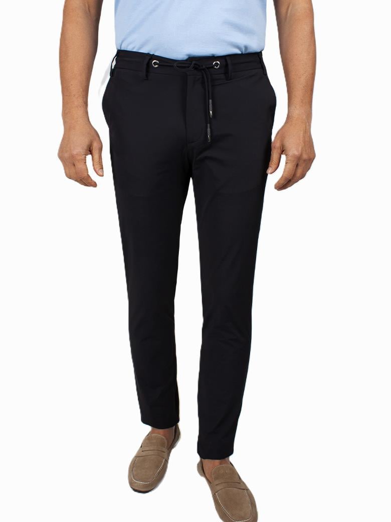 Regular Fit Beli Bağlamalı Yan Cepli Esnek Siyah Jogger Pantolon
