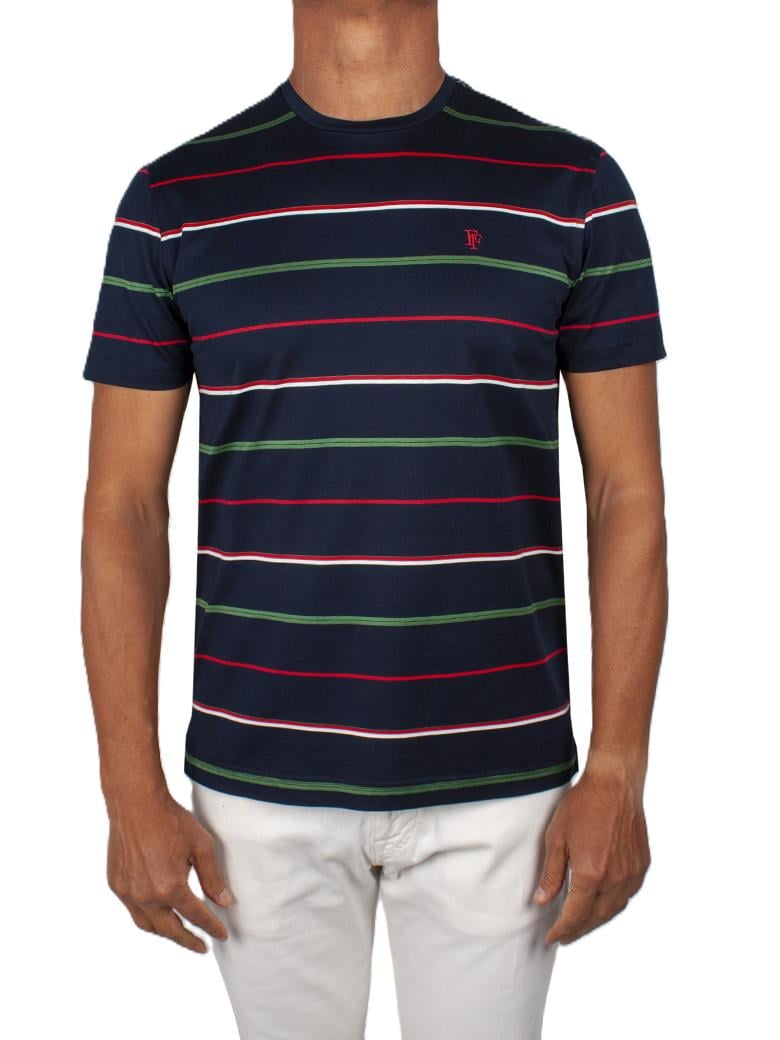 Regular Fit Çizgi Desenli Merserize %100 Pamuk Koyu Lacivert Bisiklet Yaka Tişört