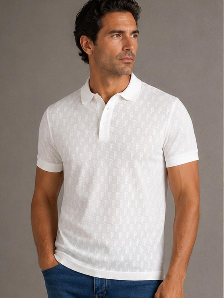 Regular Fit Desenli Merserize %100 Pamuk Ekru Polo Tişört