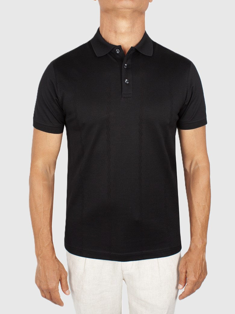Regular Fit Desenli Merserize %100 Pamuk Siyah Polo Tişört