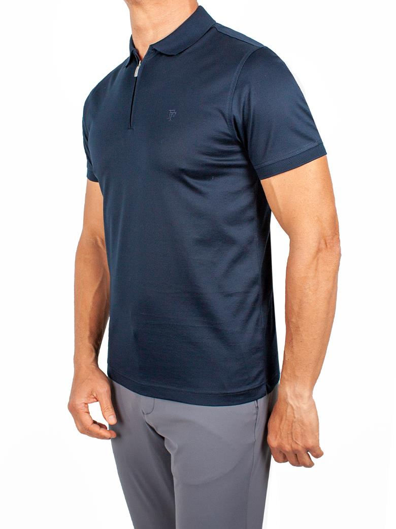 Regular Fit Fermuarlı Merserize %100 Pamuk Koyu Lacivert Polo Tişört