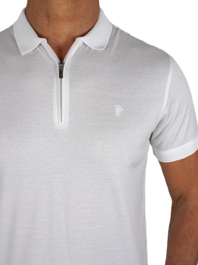 Regular Fit Fermuarlı Merserize %100 Pamuk Beyaz Polo Tişört