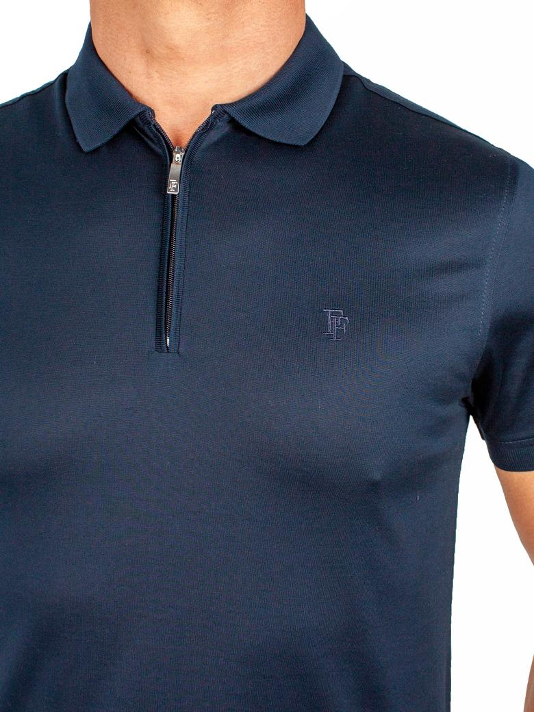 Regular Fit Fermuarlı Merserize %100 Pamuk Koyu Lacivert Polo Tişört