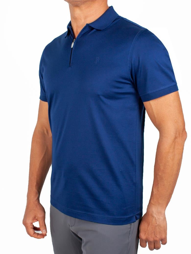 Regular Fit Fermuarlı Merserize %100 Pamuk Açık Lacivert Polo Tişört