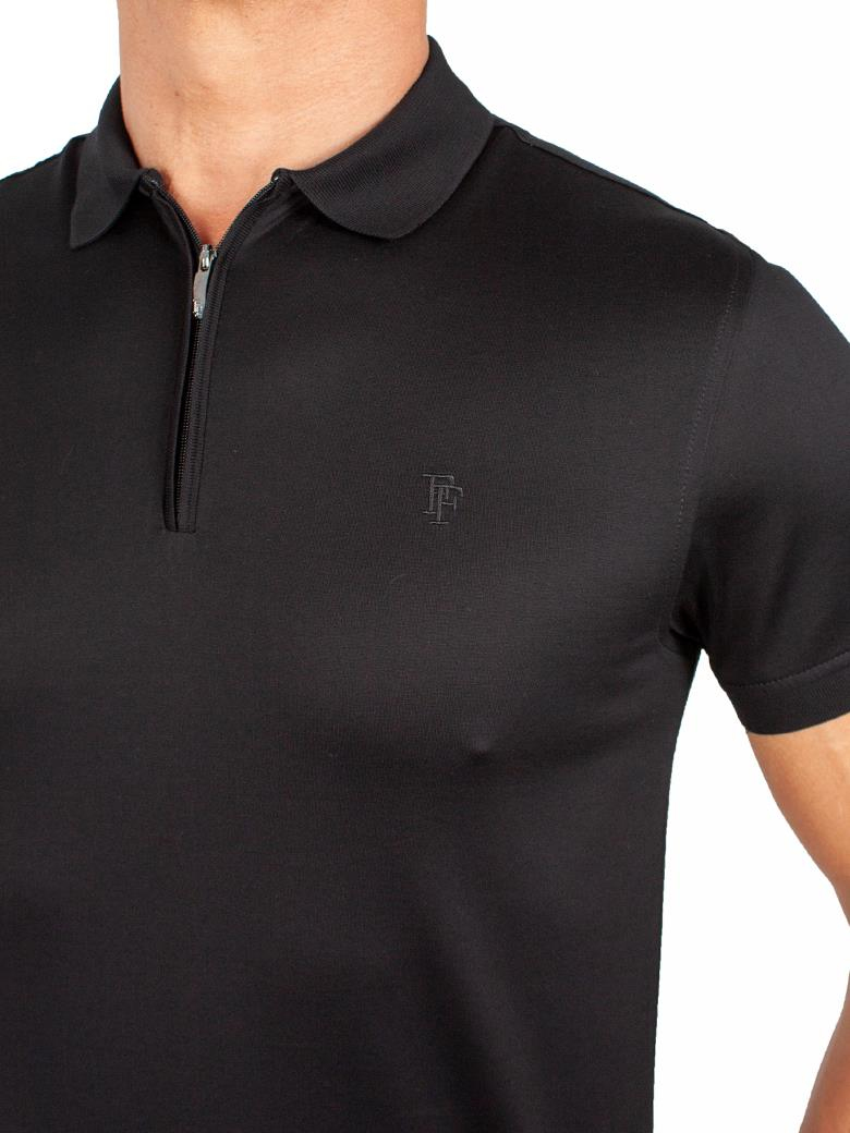 Regular Fit Fermuarlı Merserize %100 Pamuk Siyah Polo Tişört