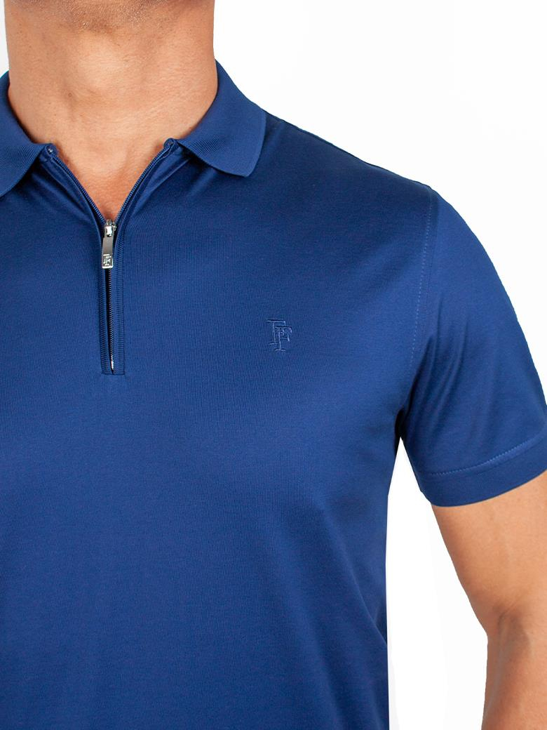 Regular Fit Fermuarlı Merserize %100 Pamuk Açık Lacivert Polo Tişört