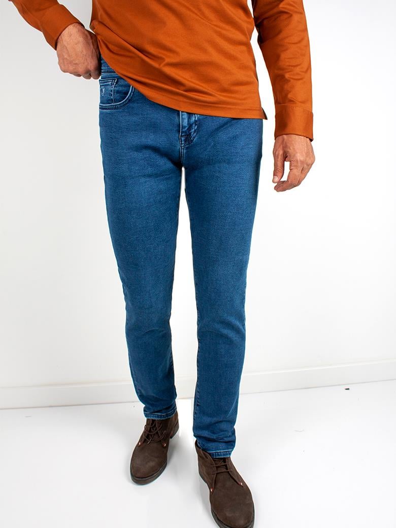 Regular Fit Mavi Pamuklu Likralı Kot Pantolon