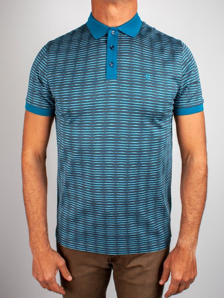 Regular Fit Merserize %100 Pamuk Desenli Turkuaz Polo Yaka Tişört