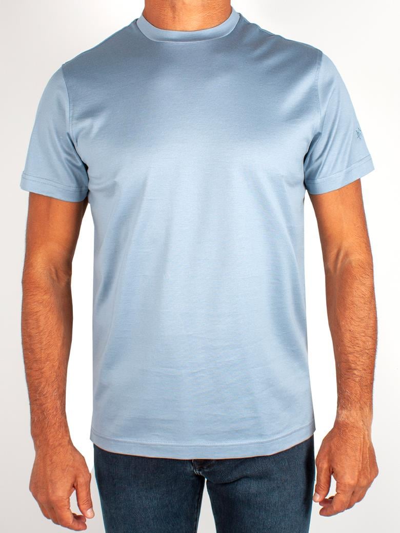Regular Fit Merserize %100 Pamuk Mavi Bisiklet Yaka Tişört