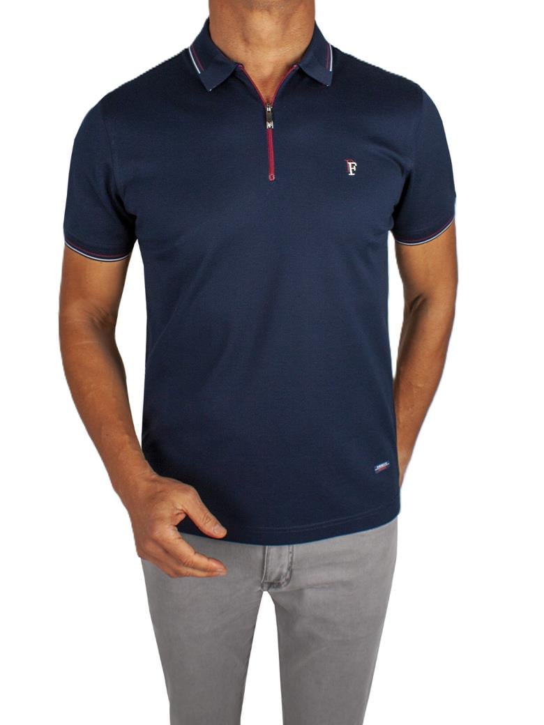 Regular Fit Yaka Detaylı Fermuarlı Merserize %100 Pamuk Koyu Lacivert Polo Tişört