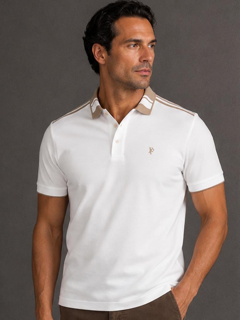 Regular Fit, Collar Detail, Mercerized 100% Cotton, Ecru Polo T-shirt