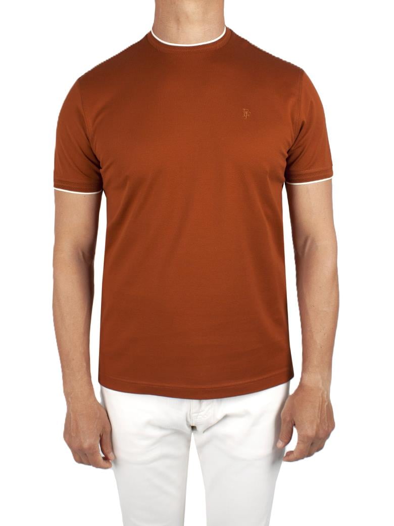 Regular Fit Yaka Detaylı Merserize %100 Pamuk Kiremit Bisiklet Yaka Tişört