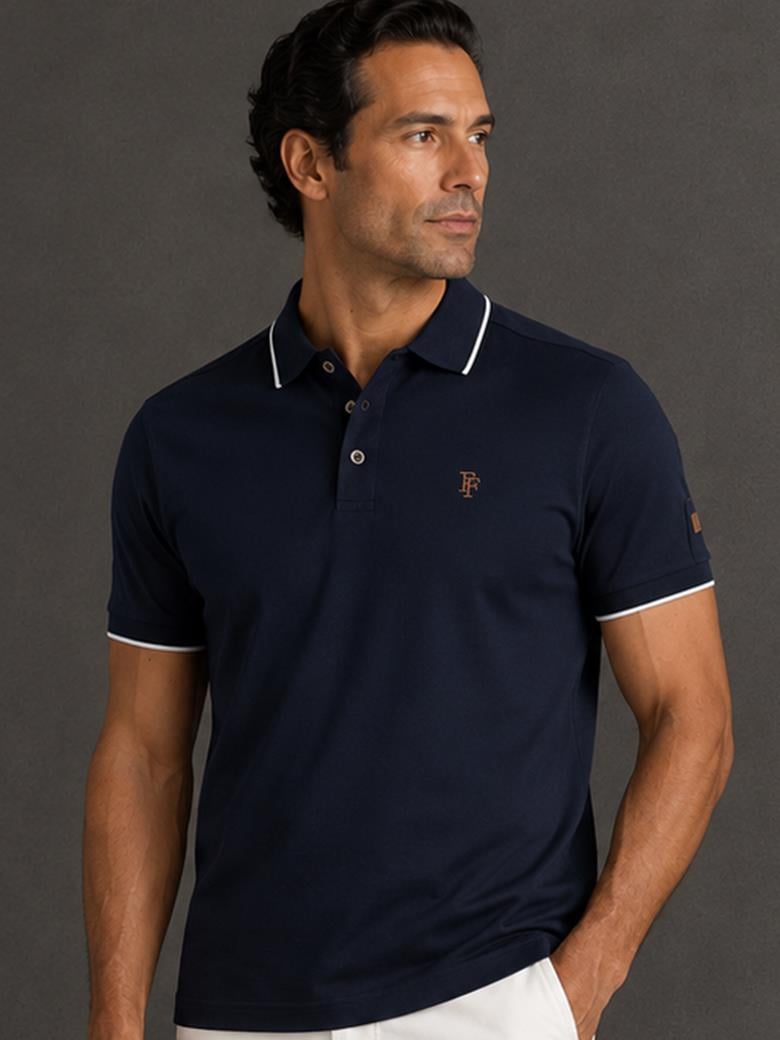 Regular Fit, Collar Detail, Mercerized 100% Cotton Dark Navy Polo T-shirt
